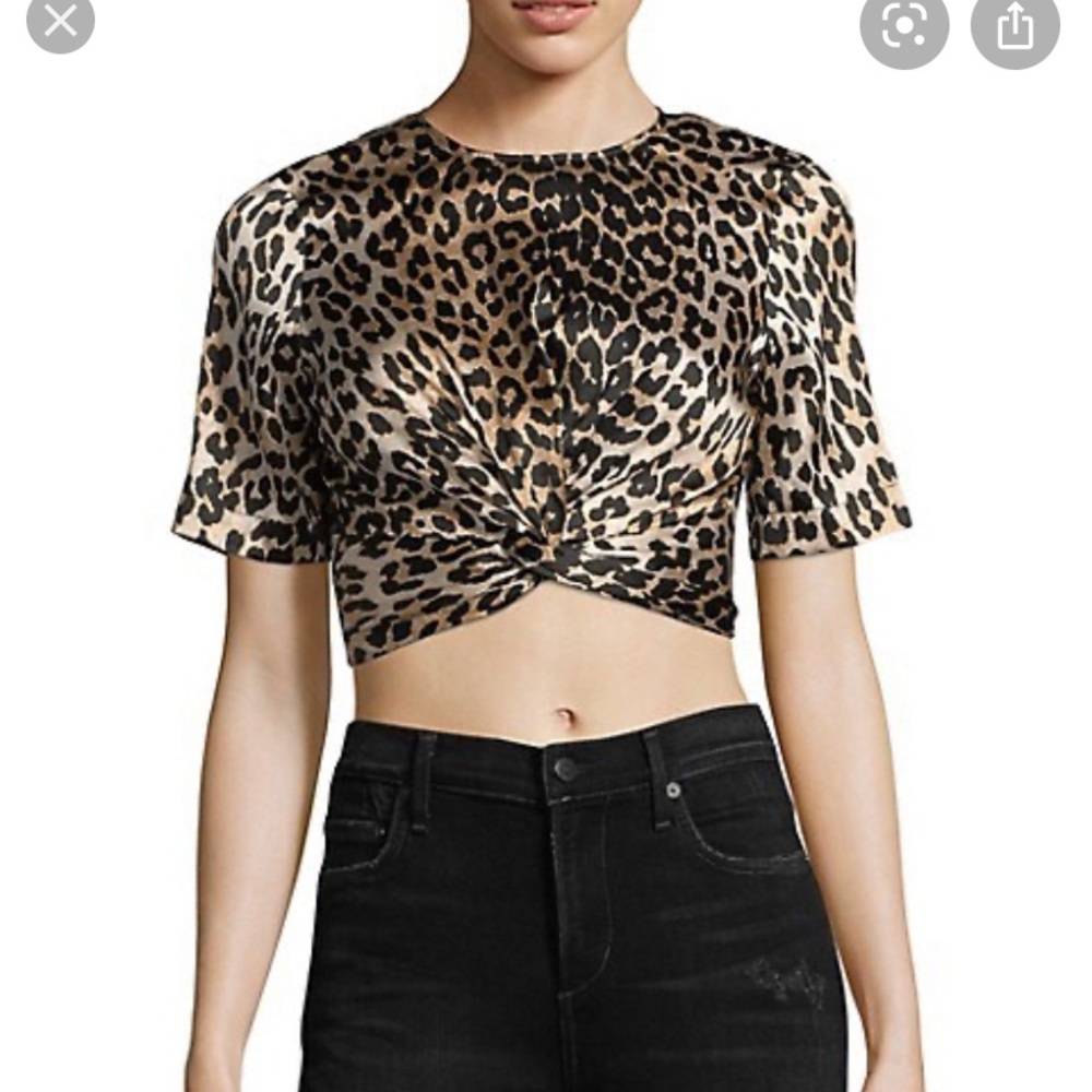 GANNI SILK CALLA LEOPARD PRINT CROP